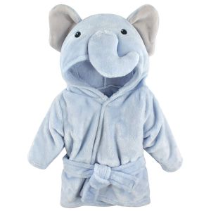 Hudson Baby Unisex Baby Plush Animal Face Robe, Blue Elephant, One Size